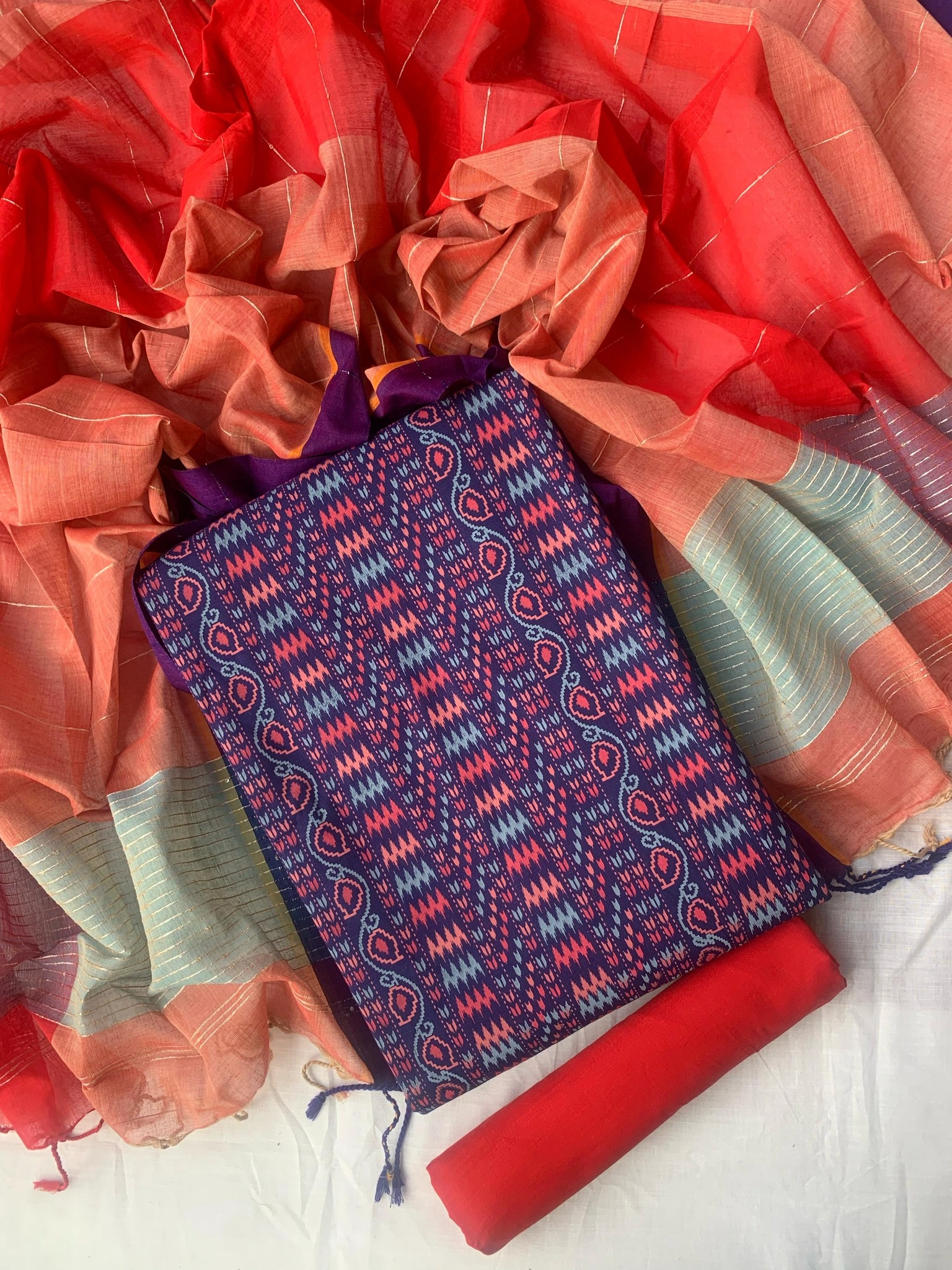 Unstitched Slub cotton three-piece.